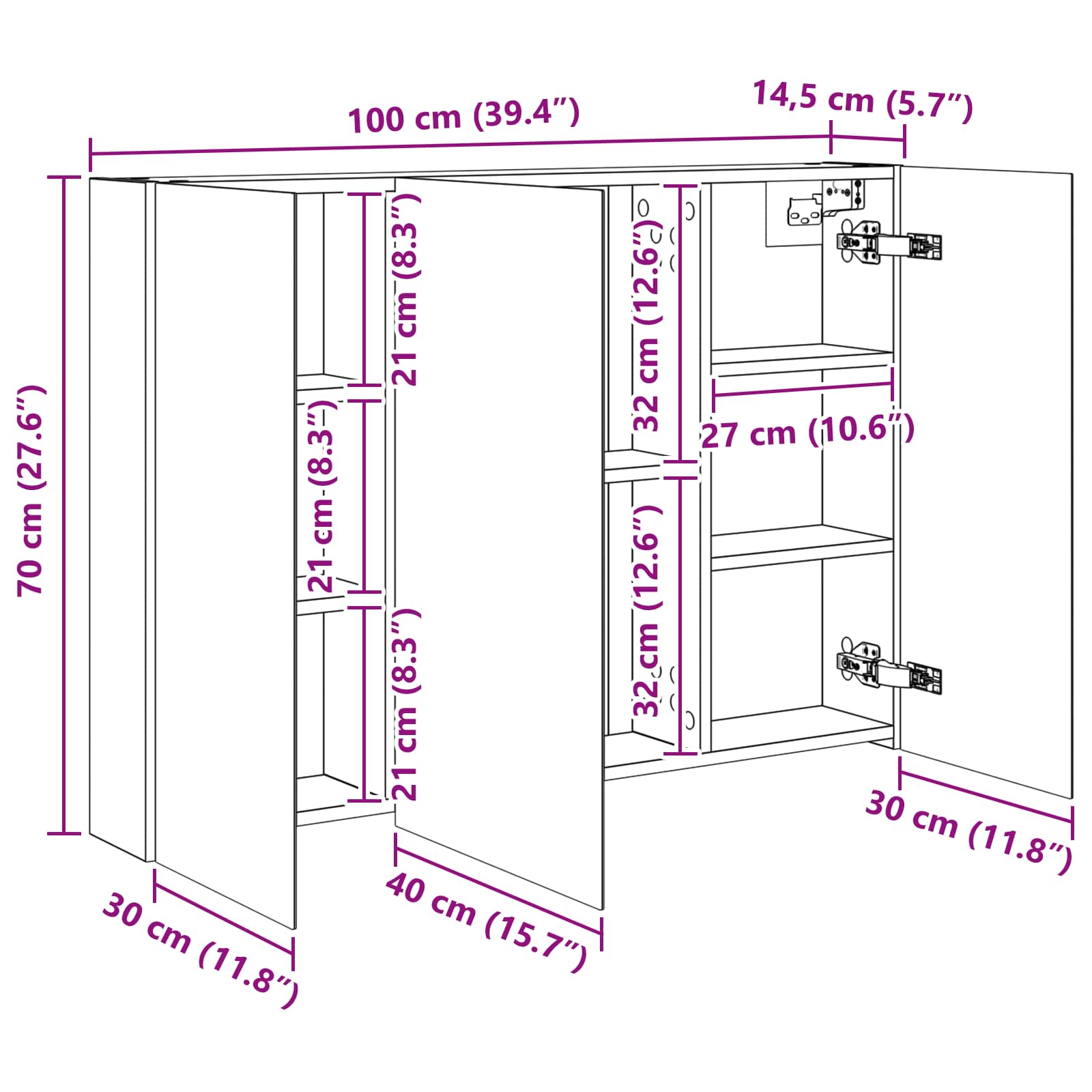 Badezimmerspiegelschrank Weiß 100 x 14,5 x 70 cm Holzwerkstoff