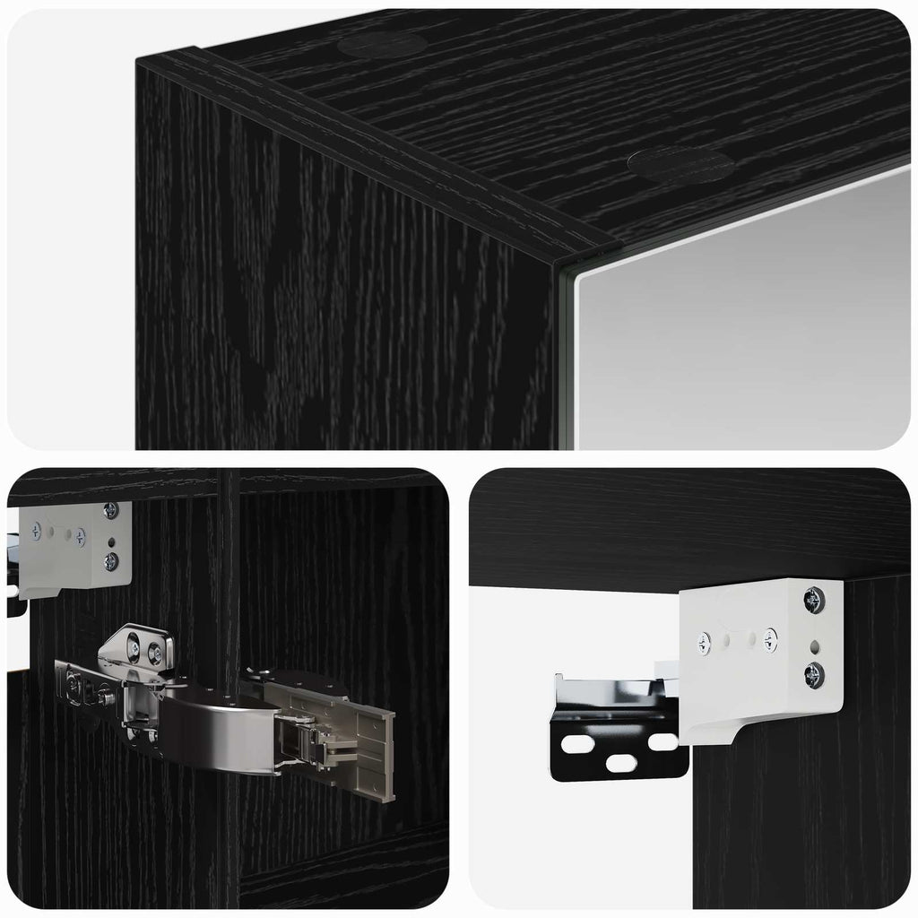 Badezimmerspiegelschrank mit Regal mit Tür Schwarz Eichen-Optik