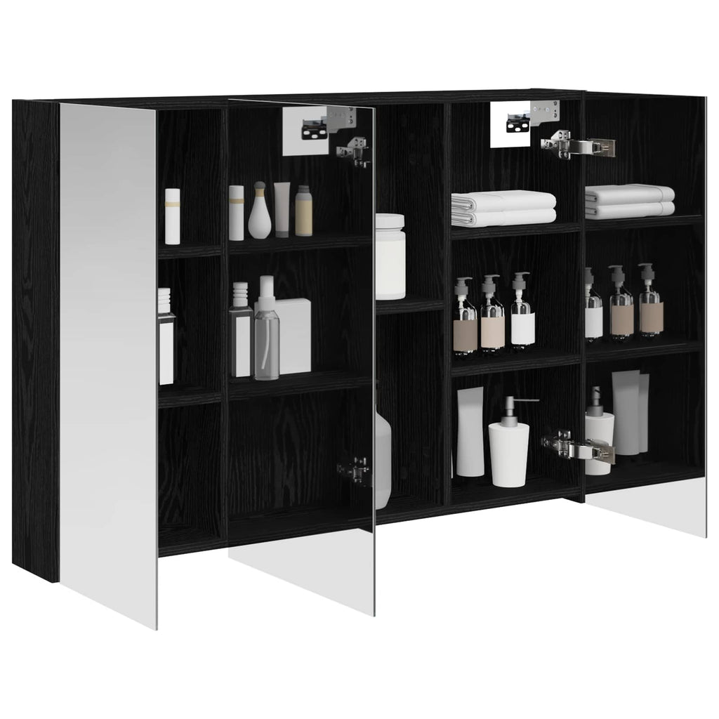 Badezimmerspiegelschrank mit Regal mit Tür Schwarz Eichen-Optik