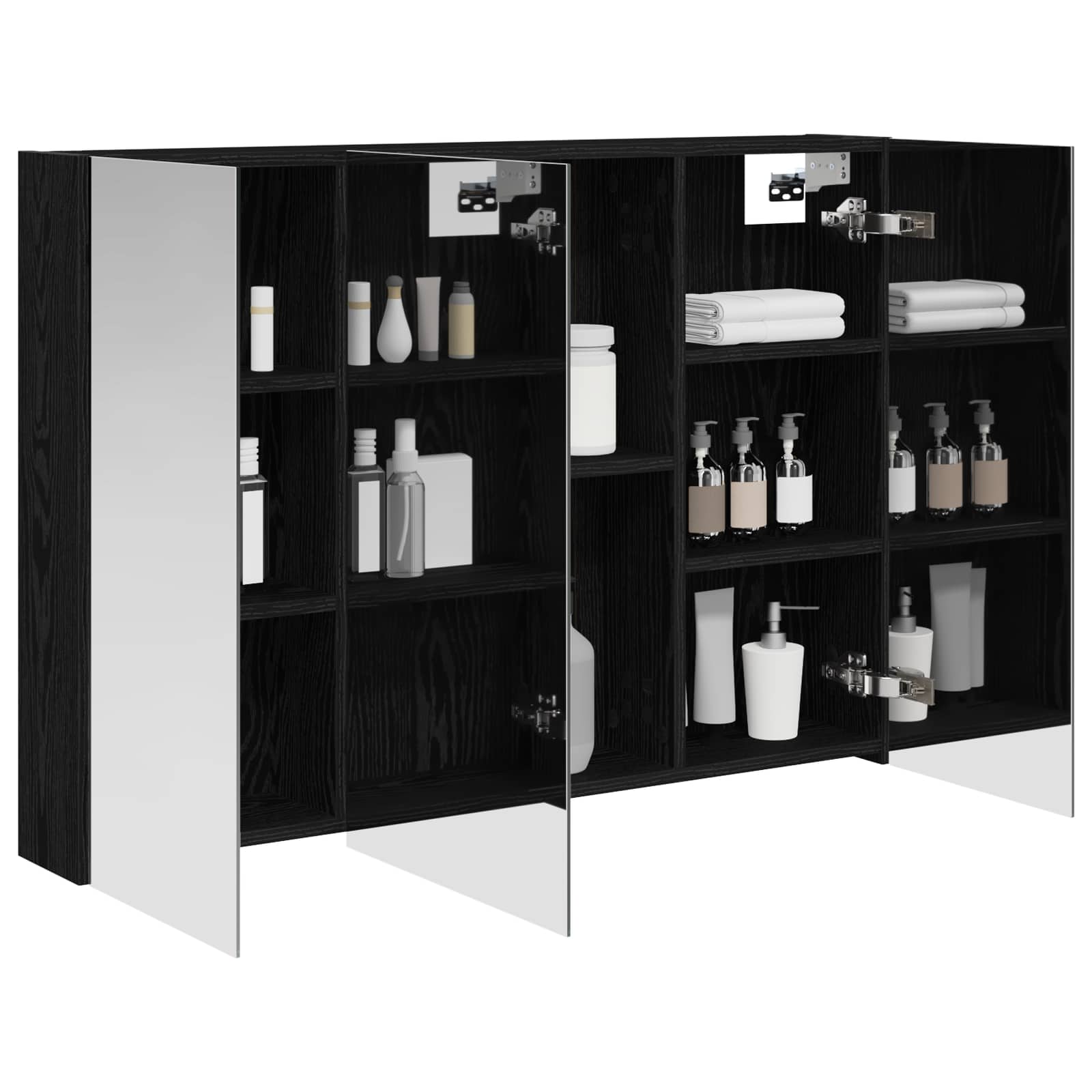 Badezimmerspiegelschrank mit Regal mit Tür Schwarz Eichen-Optik