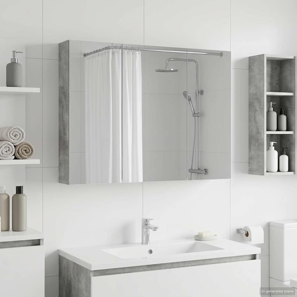 Badezimmerspiegelschrank mit Tür Beton Grau 100 x 14,5 x 70 cm