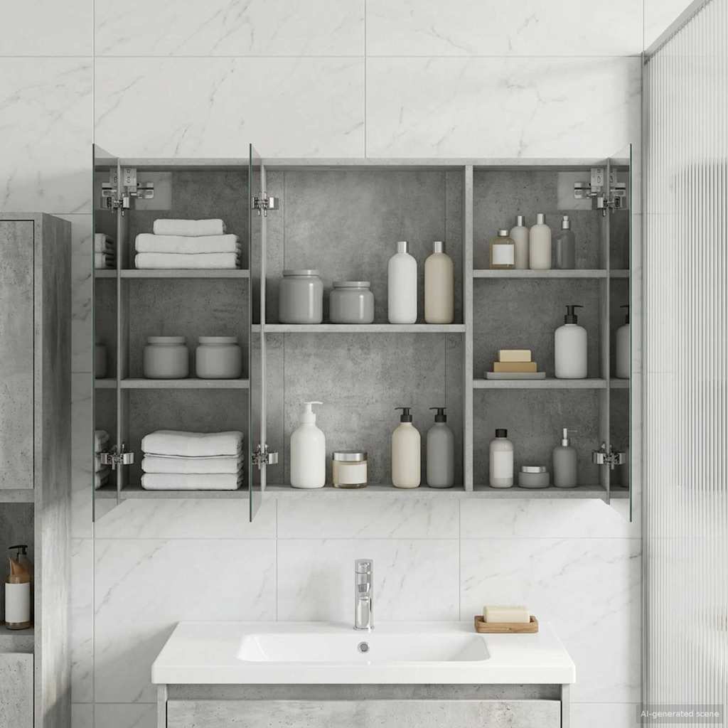 Badezimmerspiegelschrank mit Tür Beton Grau 100 x 14,5 x 70 cm