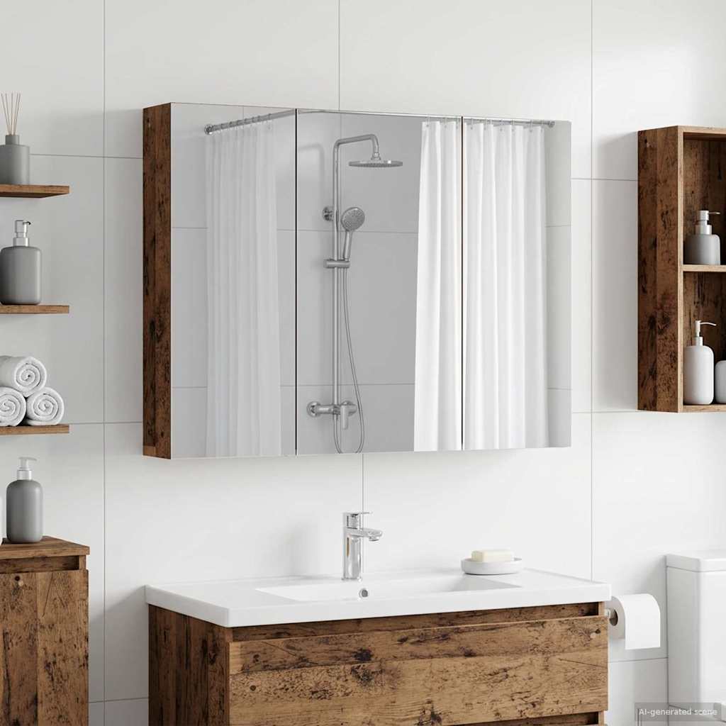 Badezimmerspiegelschrank mit Regal Altholz 100 x 14,5 x 70 cm
