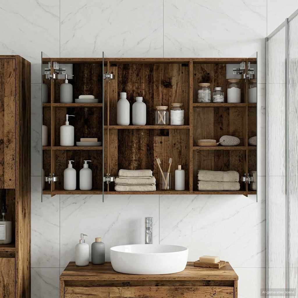 Badezimmerspiegelschrank mit Regal Altholz 100 x 14,5 x 70 cm