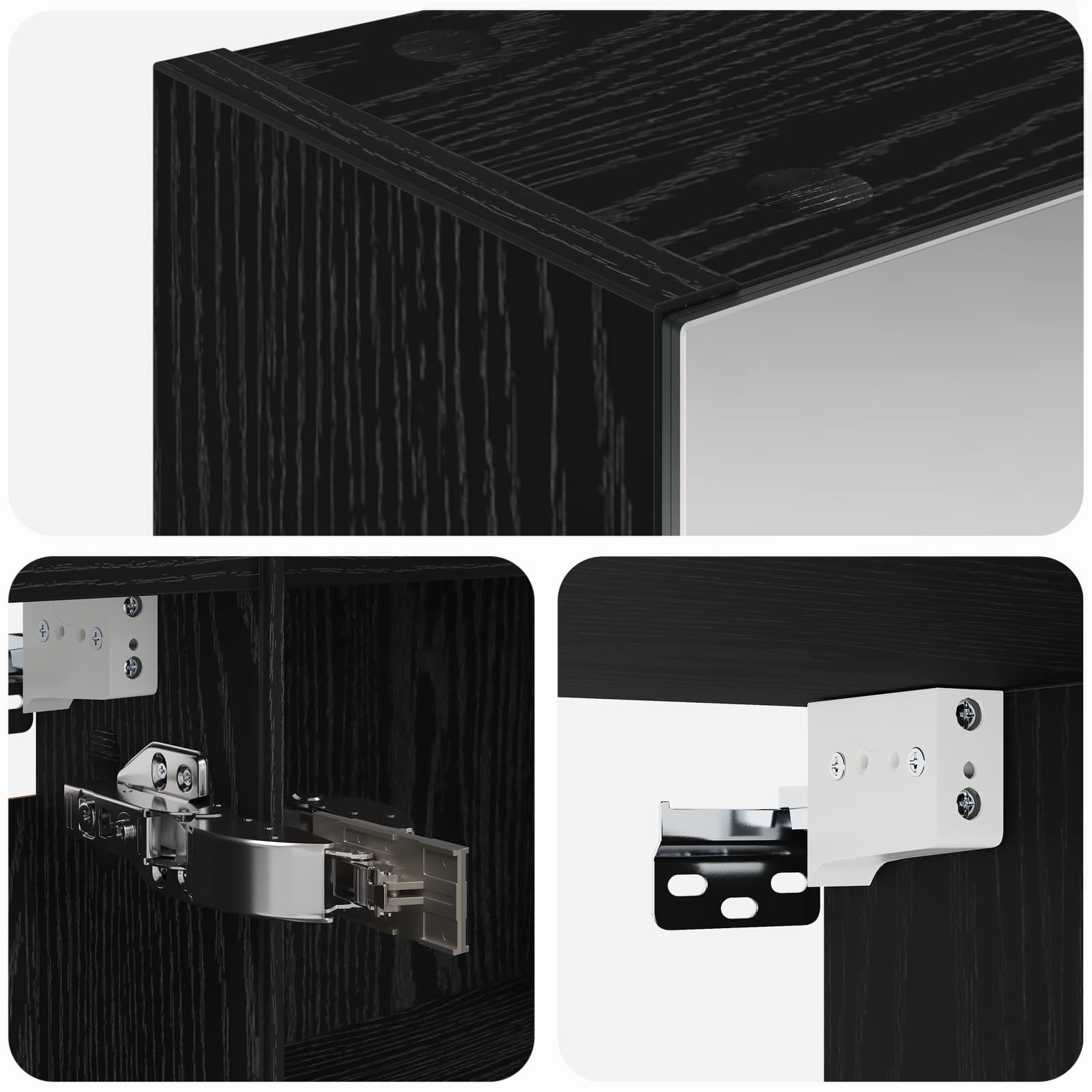 Badezimmerspiegelschrank mit Regal mit Tür Schwarz Eichen-Optik