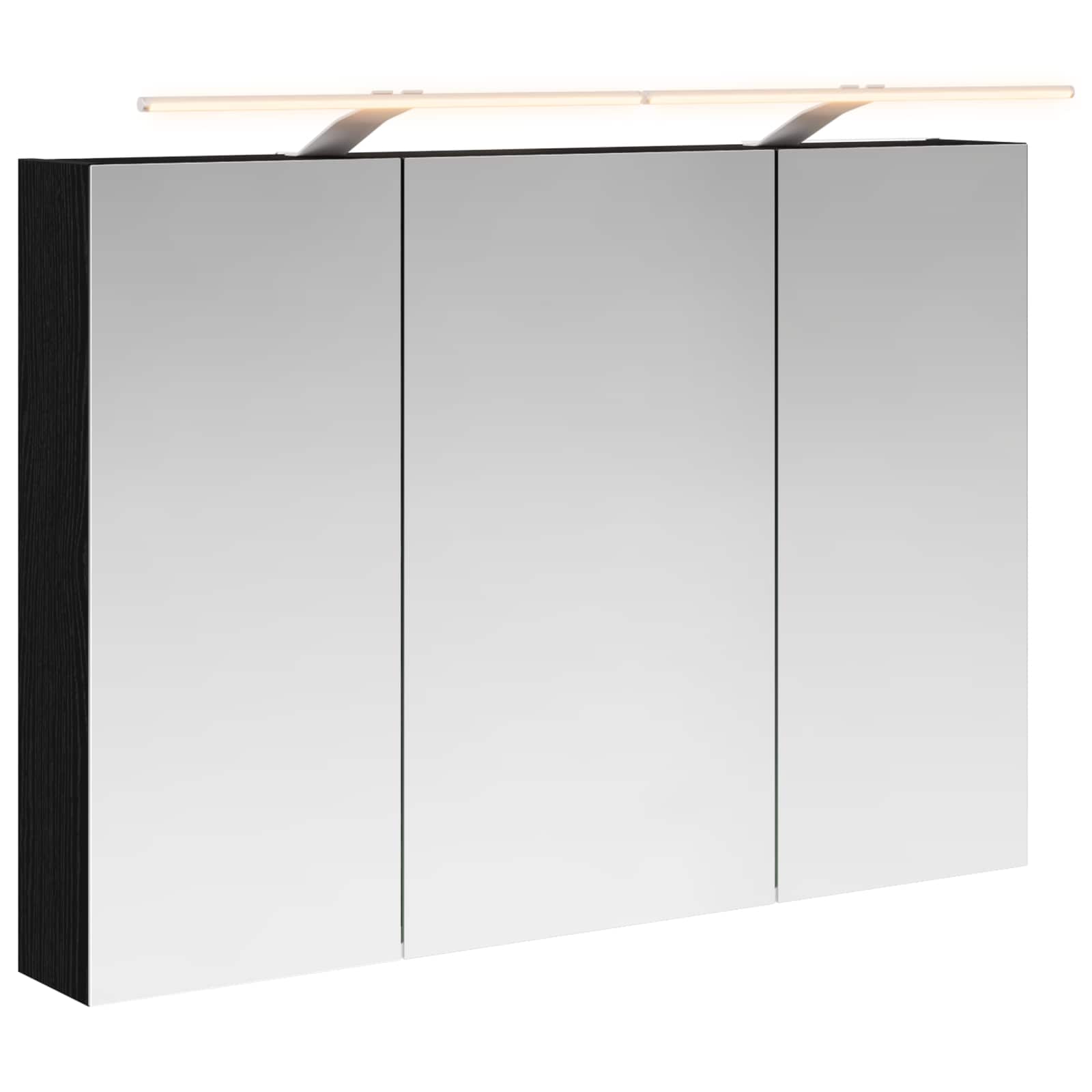 Badezimmerspiegelschrank mit Regal mit Tür Schwarz Eichen-Optik