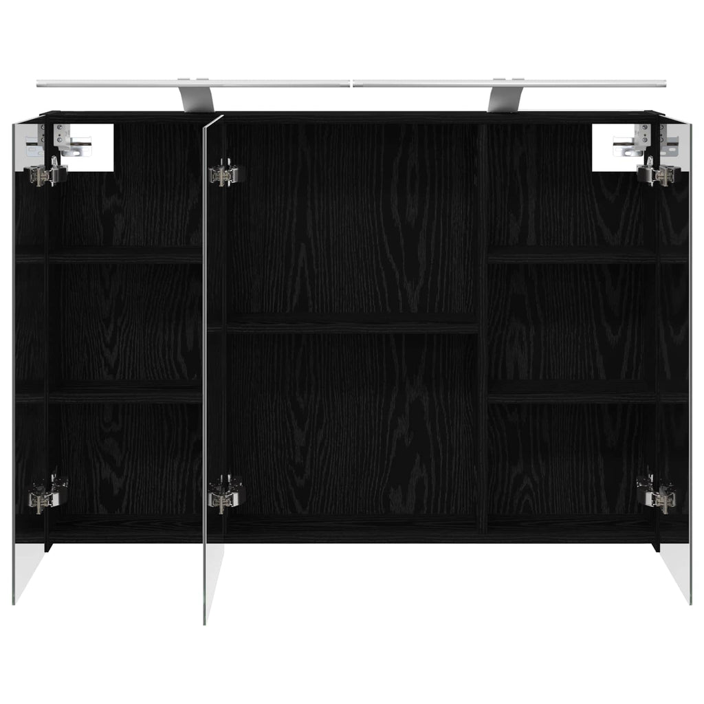 Badezimmerspiegelschrank mit Regal mit Tür Schwarz Eichen-Optik