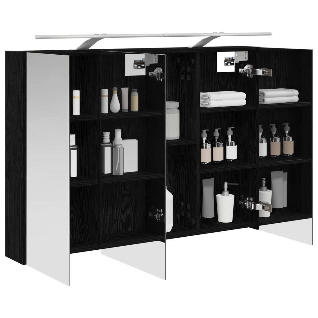 Badezimmerspiegelschrank mit Regal mit Tür Schwarz Eichen-Optik