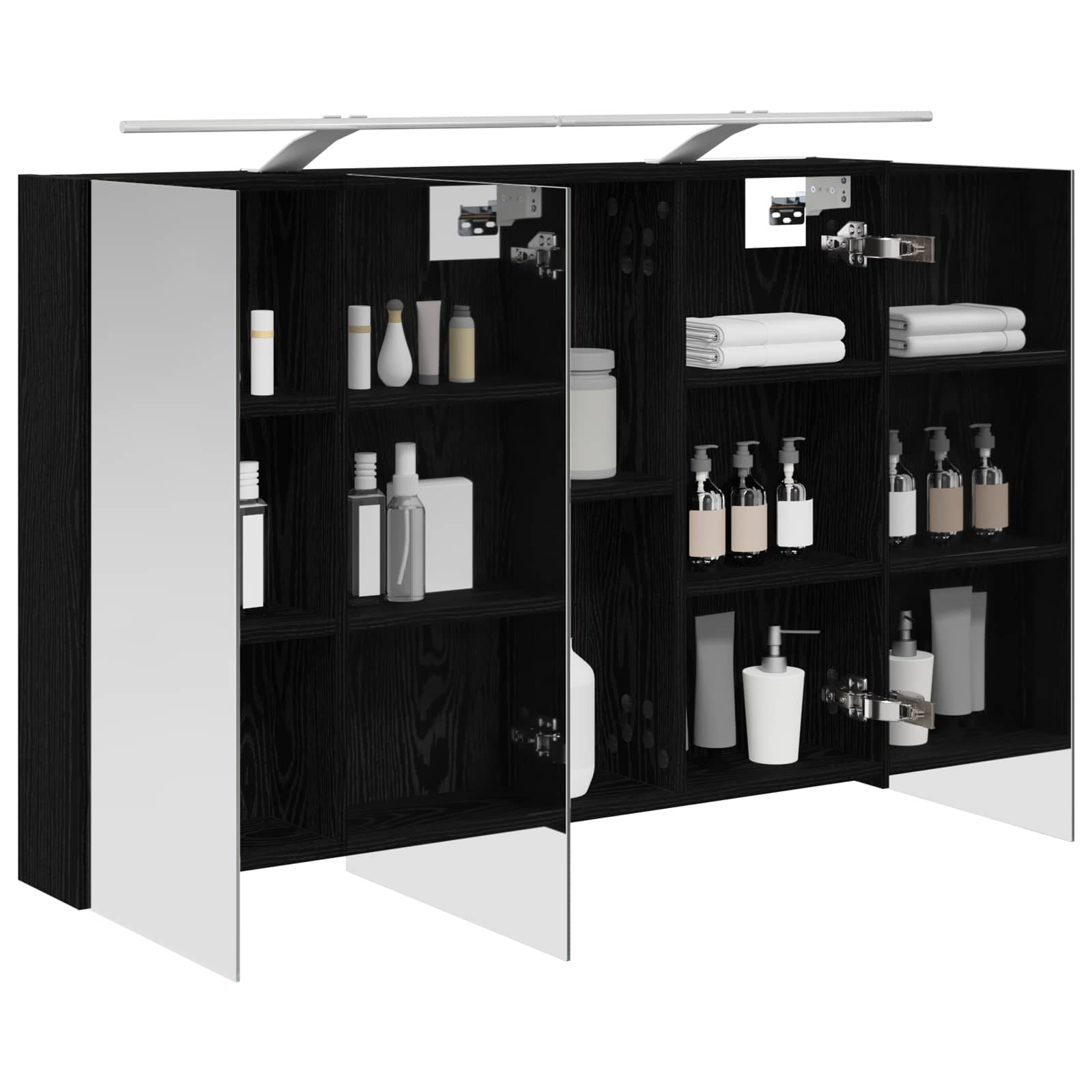 Badezimmerspiegelschrank mit Regal mit Tür Schwarz Eichen-Optik