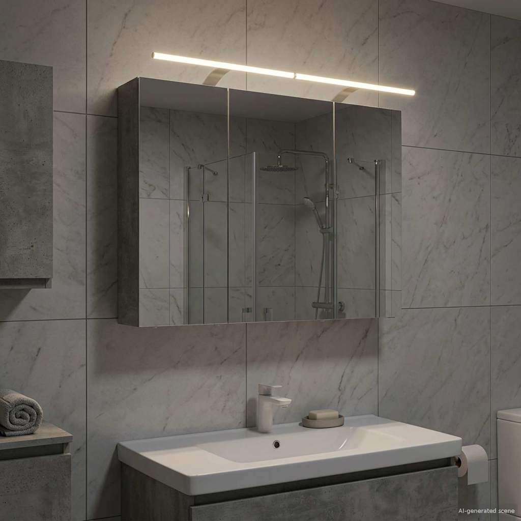 Badezimmerspiegelschrank mit Tür Beton Grau 100 x 14,5 x 70 cm