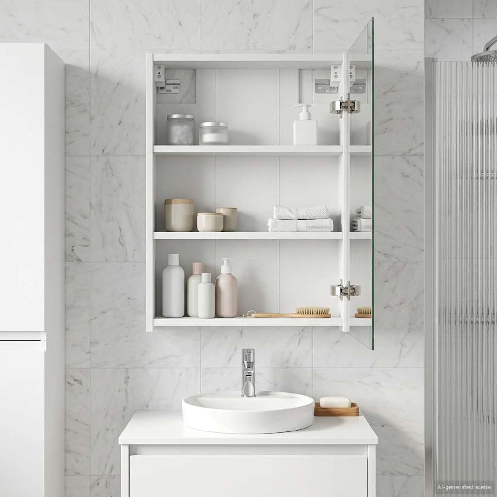 Badezimmerspiegelschrank Weiß 43 x 16 x 62.5 cm Holzwerkstoff