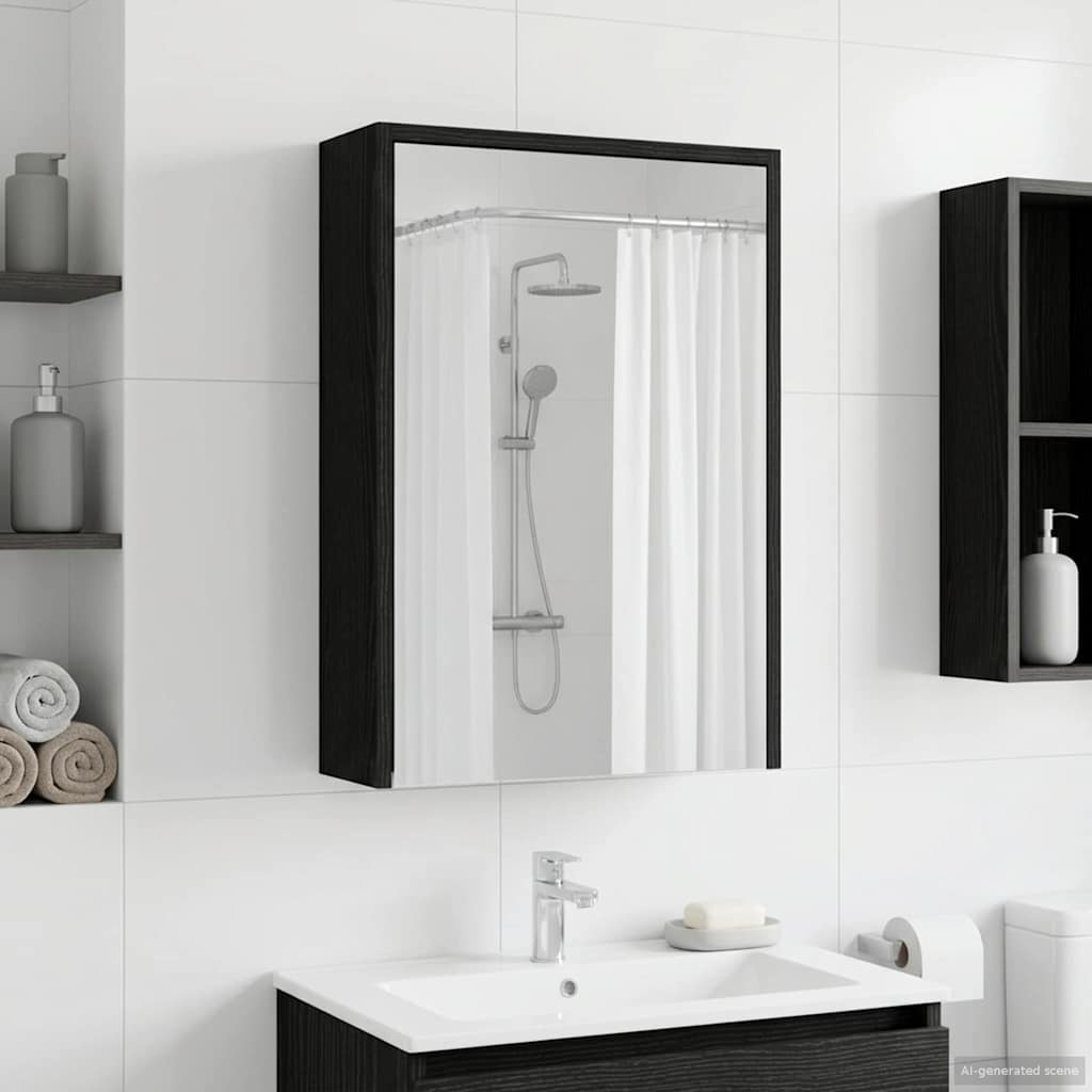 Badezimmerspiegelschrank Schwarz Eichen-Optik 43 x 16 x 62.5 cm