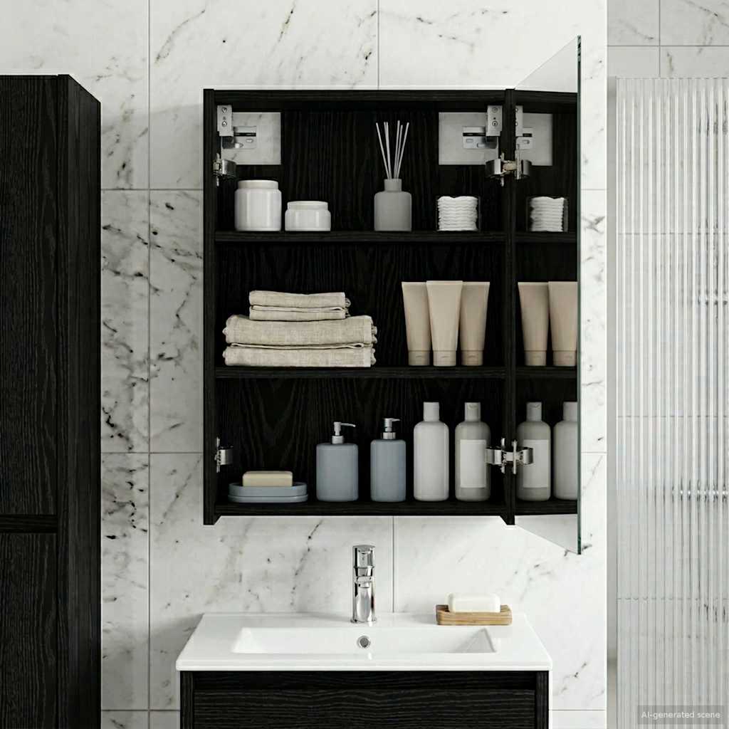 Badezimmerspiegelschrank Schwarz Eichen-Optik 43 x 16 x 62.5 cm