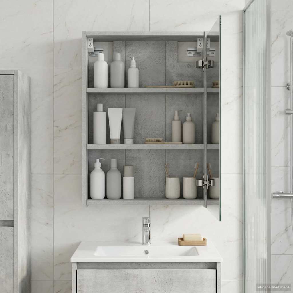 Badezimmerspiegelschrank mit Regal Beton Grau 43 x 16 x 62.5 cm