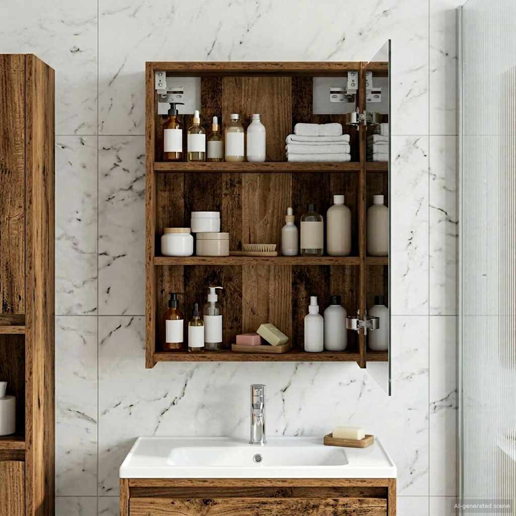 Badezimmerspiegelschrank mit Regal Altholz 43 x 16 x 62.5 cm