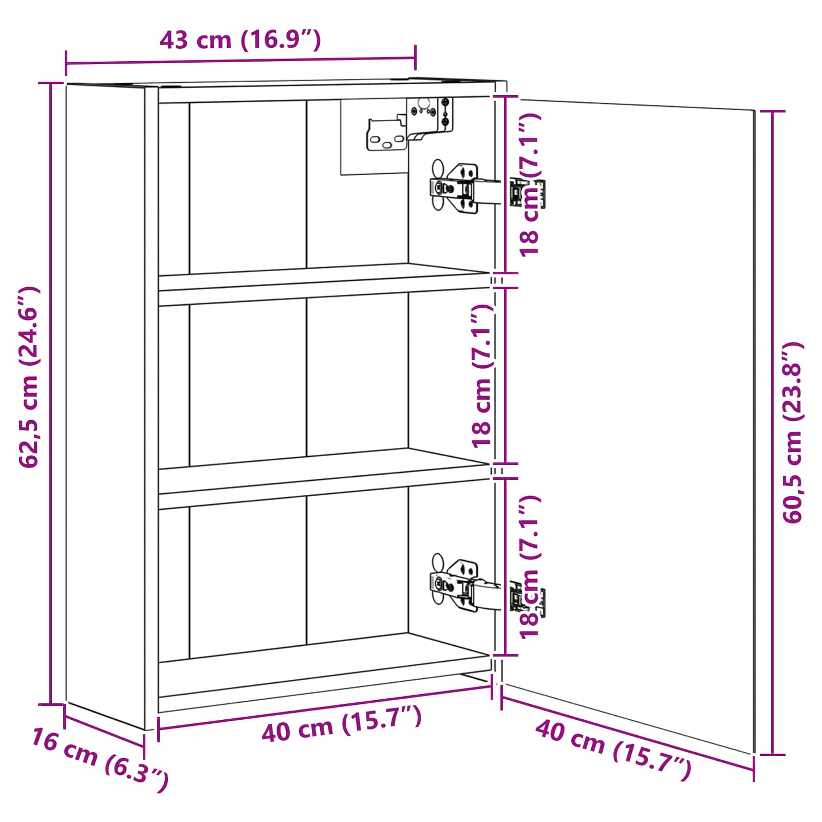 Badezimmerspiegelschrank mit Regal Altholz 43 x 16 x 62.5 cm