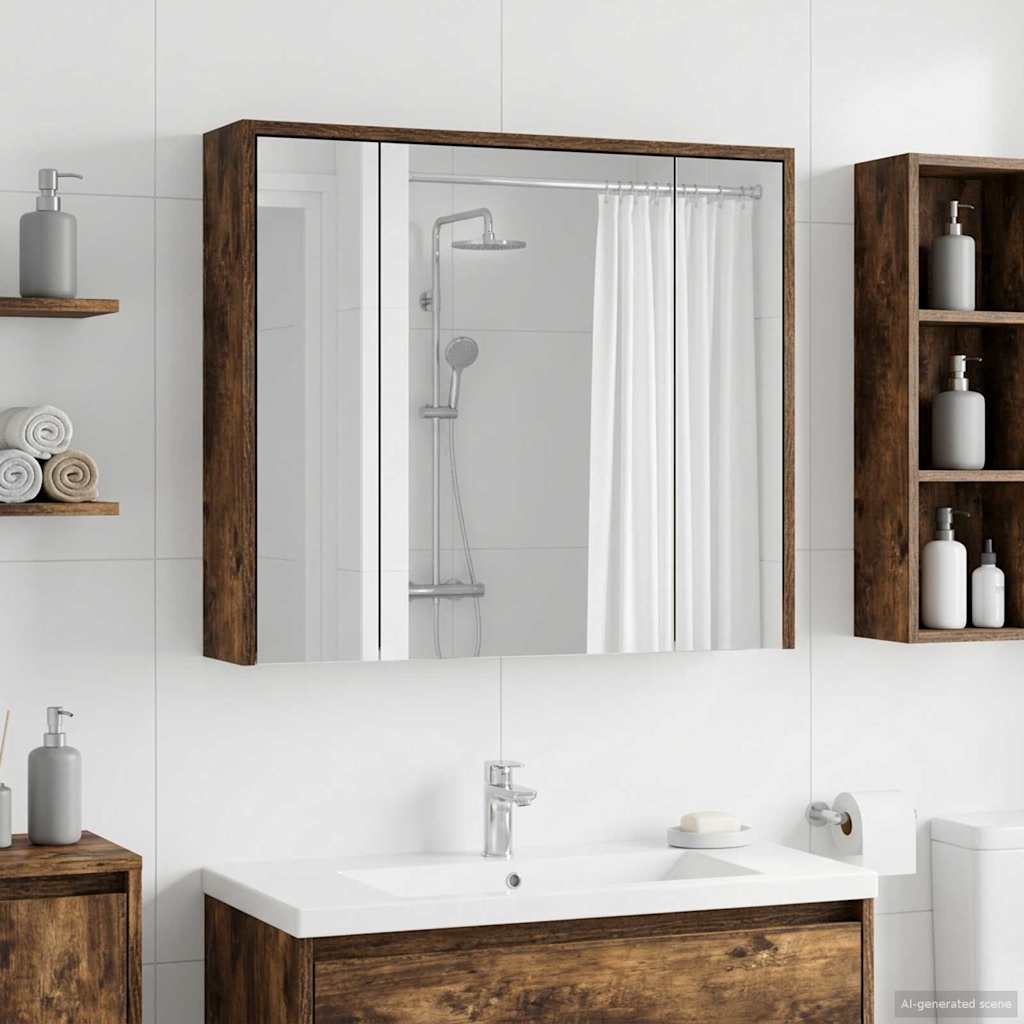 Badezimmerspiegelschrank Geräucherte Eiche 73,5 x 16 x 62,5 cm