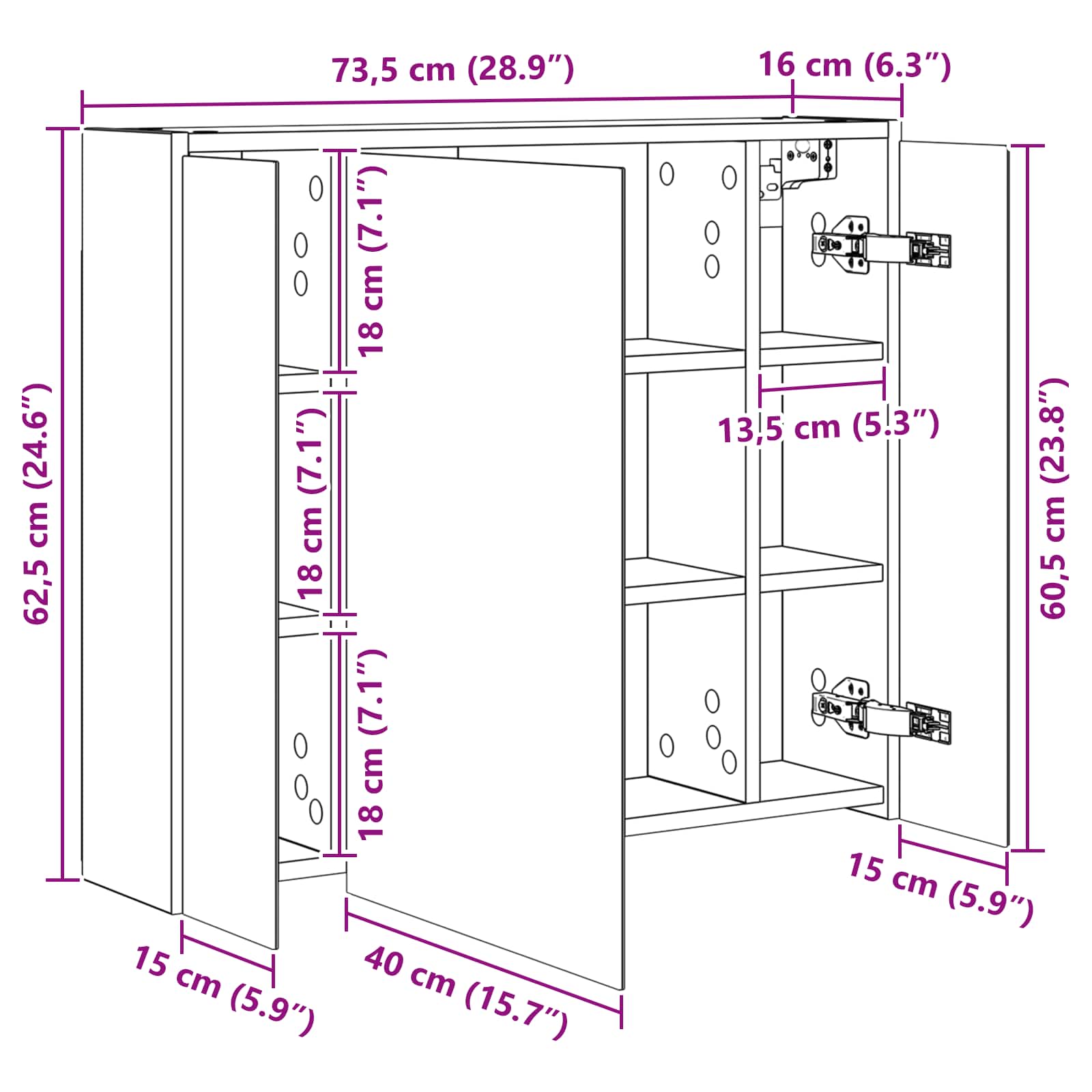 Badezimmerspiegelschrank Geräucherte Eiche 73,5 x 16 x 62,5 cm