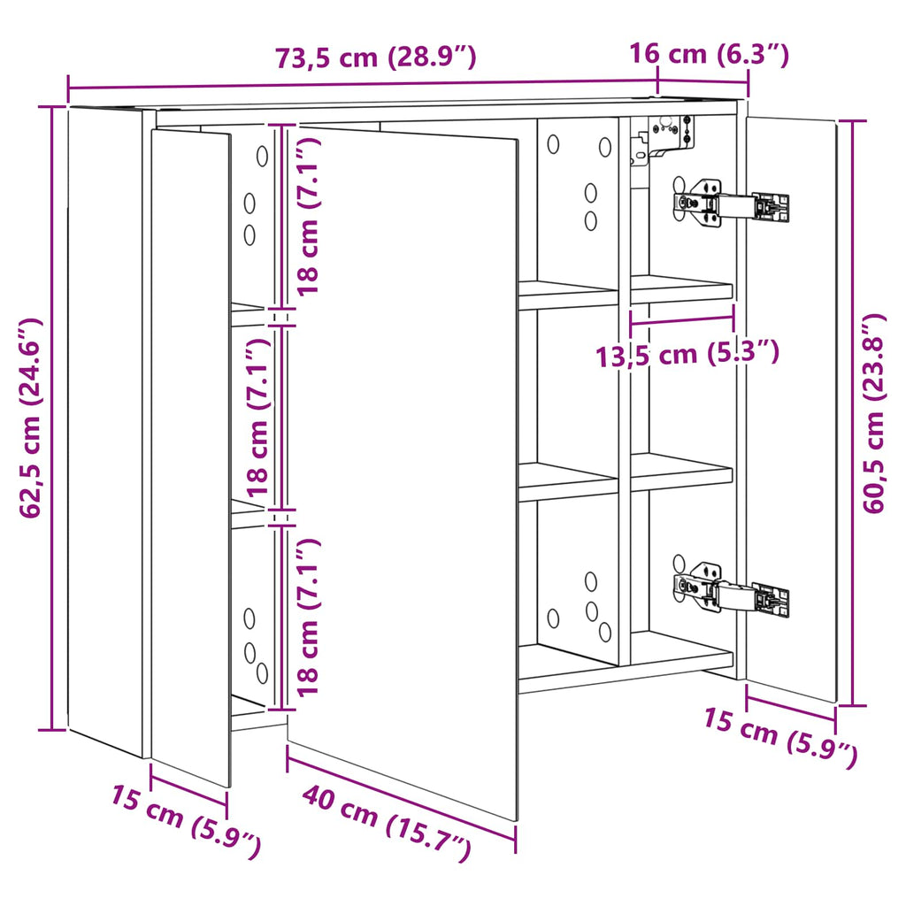 Badezimmerspiegelschrank Graues Sonoma 73,5 x 16 x 62,5 cm