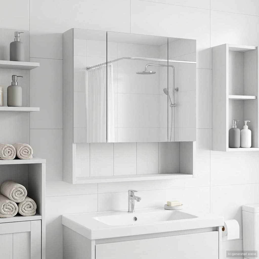 Badezimmerspiegelschrank Weiß 60 x 14.5 x 70 cm Holzwerkstoff