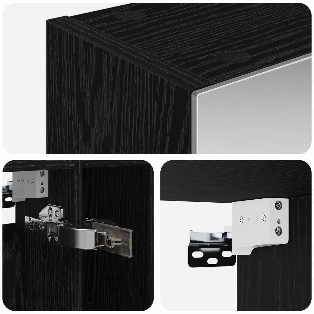 Badezimmerspiegelschrank Schwarz Eichen-Optik 60 x 14.5 x 70 cm