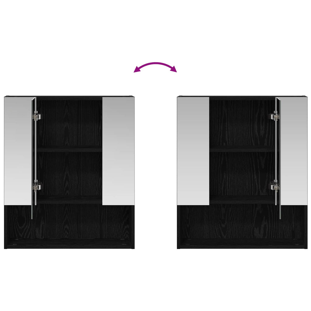 Badezimmerspiegelschrank Schwarz Eichen-Optik 60 x 14.5 x 70 cm
