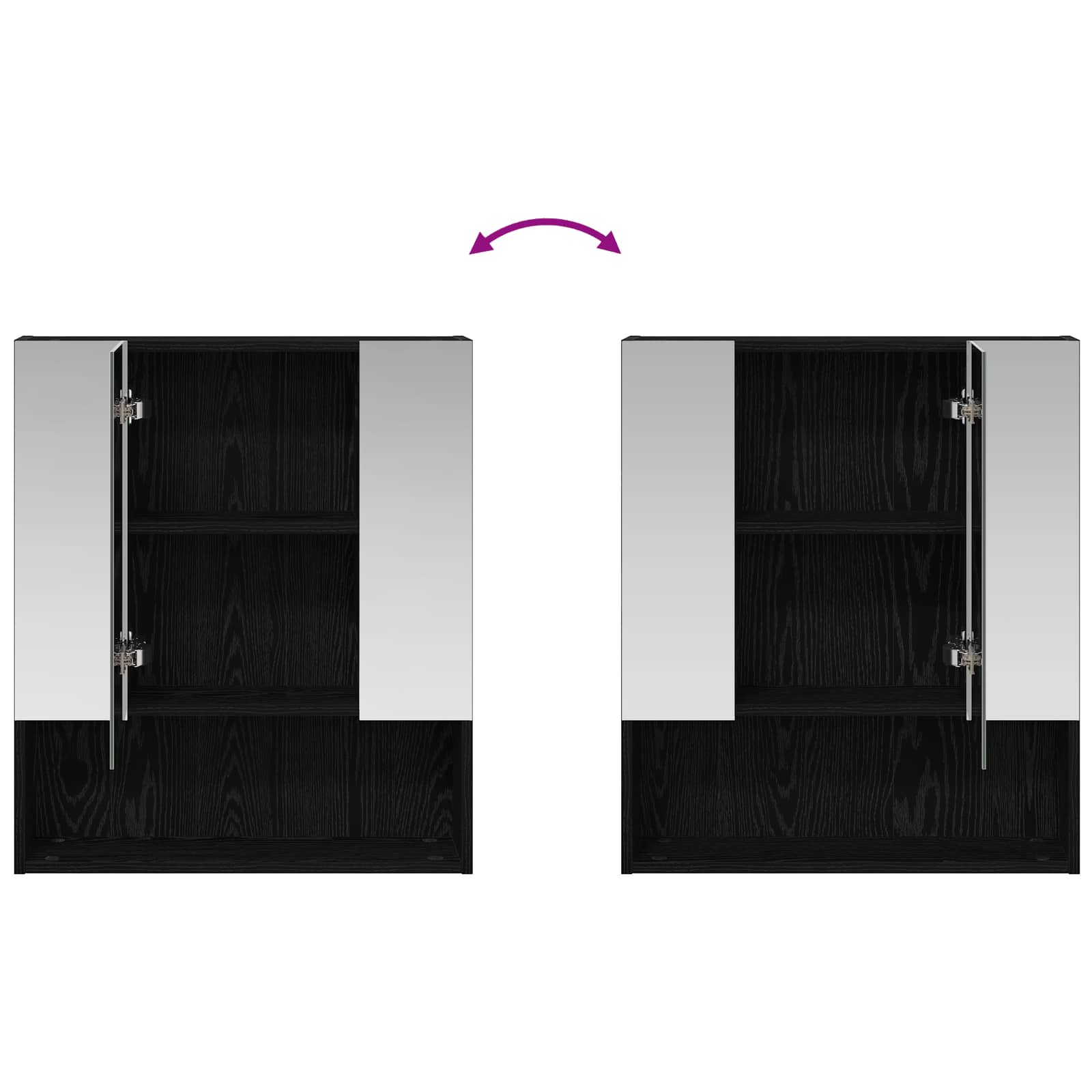 Badezimmerspiegelschrank Schwarz Eichen-Optik 60 x 14.5 x 70 cm