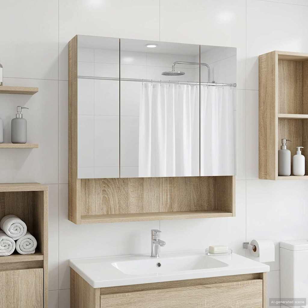 Badezimmerspiegelschrank mit Tür Sonoma-Eiche 60 x 14.5 x 70 cm