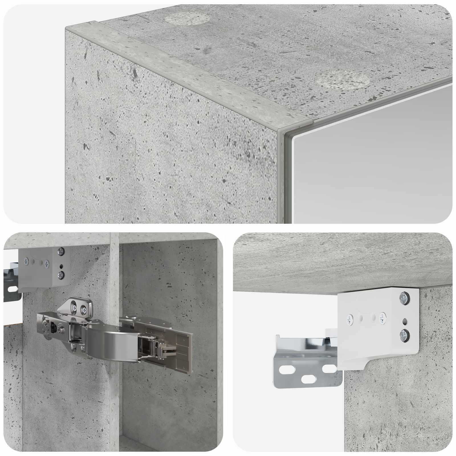 Badezimmerspiegelschrank mit Regal Beton Grau 60 x 14.5 x 70 cm