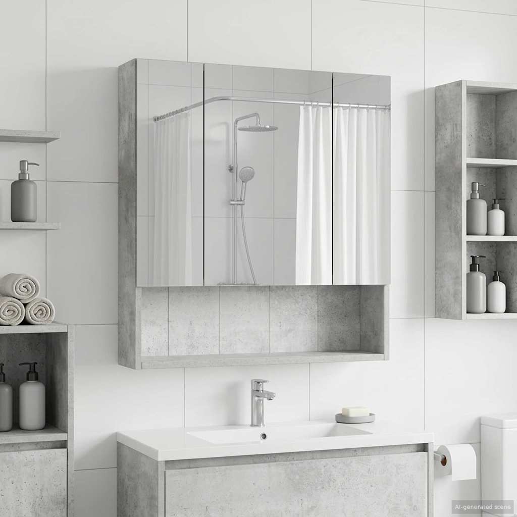 Badezimmerspiegelschrank mit Regal Beton Grau 60 x 14.5 x 70 cm