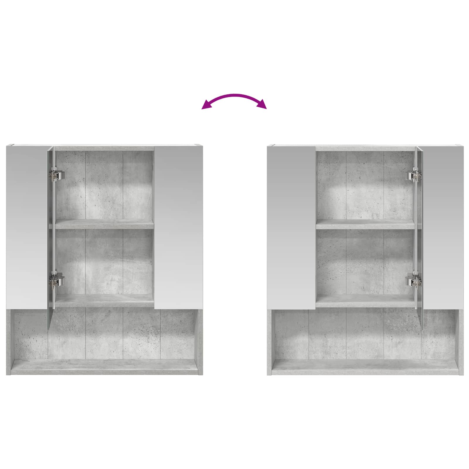 Badezimmerspiegelschrank mit Regal Beton Grau 60 x 14.5 x 70 cm