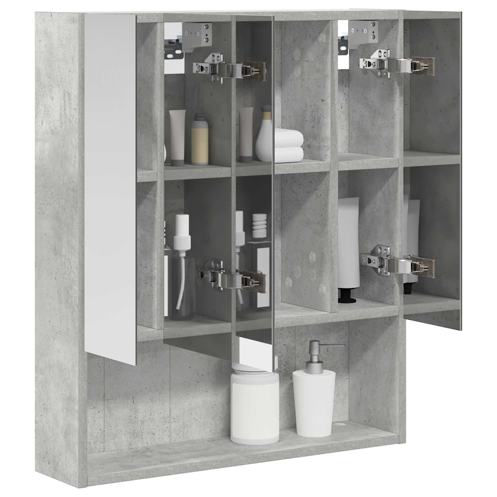 Badezimmerspiegelschrank mit Regal Beton Grau 60 x 14.5 x 70 cm