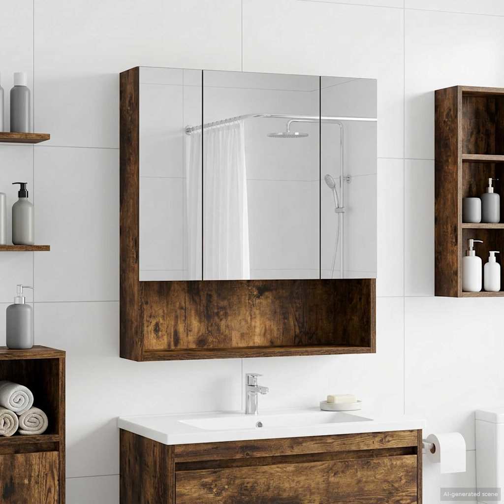 Badezimmerspiegelschrank Geräucherte Eiche 60 x 14.5 x 70 cm
