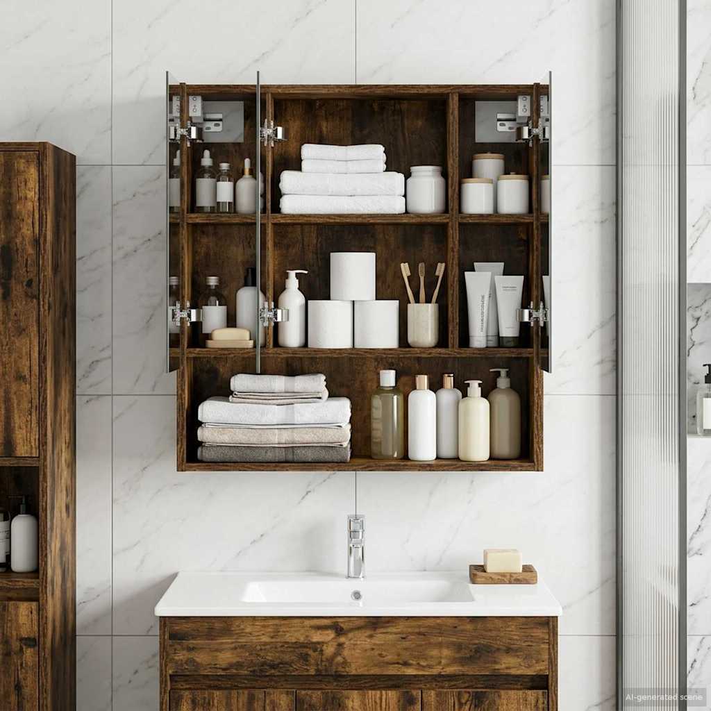 Badezimmerspiegelschrank Geräucherte Eiche 60 x 14.5 x 70 cm