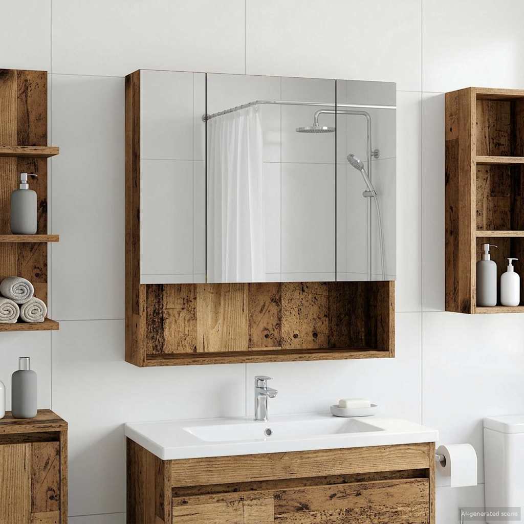 Badezimmerspiegelschrank mit Regal Altholz 60 x 14.5 x 70 cm