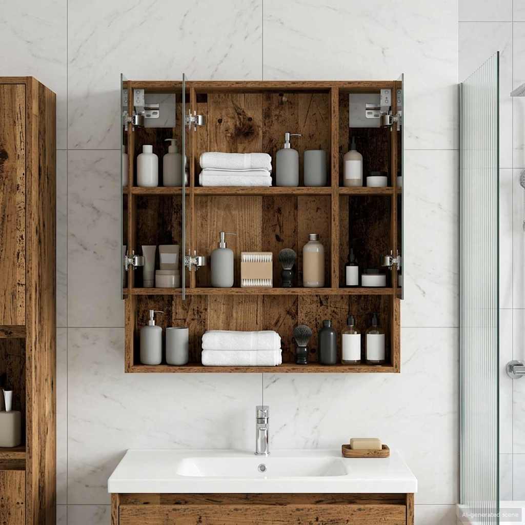 Badezimmerspiegelschrank mit Regal Altholz 60 x 14.5 x 70 cm