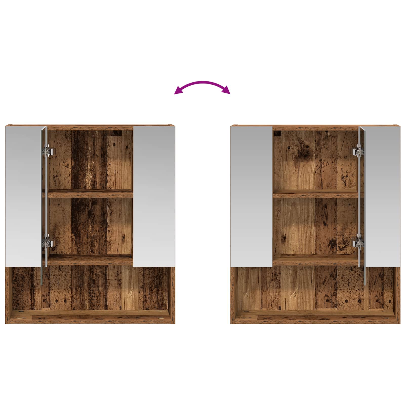 Badezimmerspiegelschrank mit Regal Altholz 60 x 14.5 x 70 cm