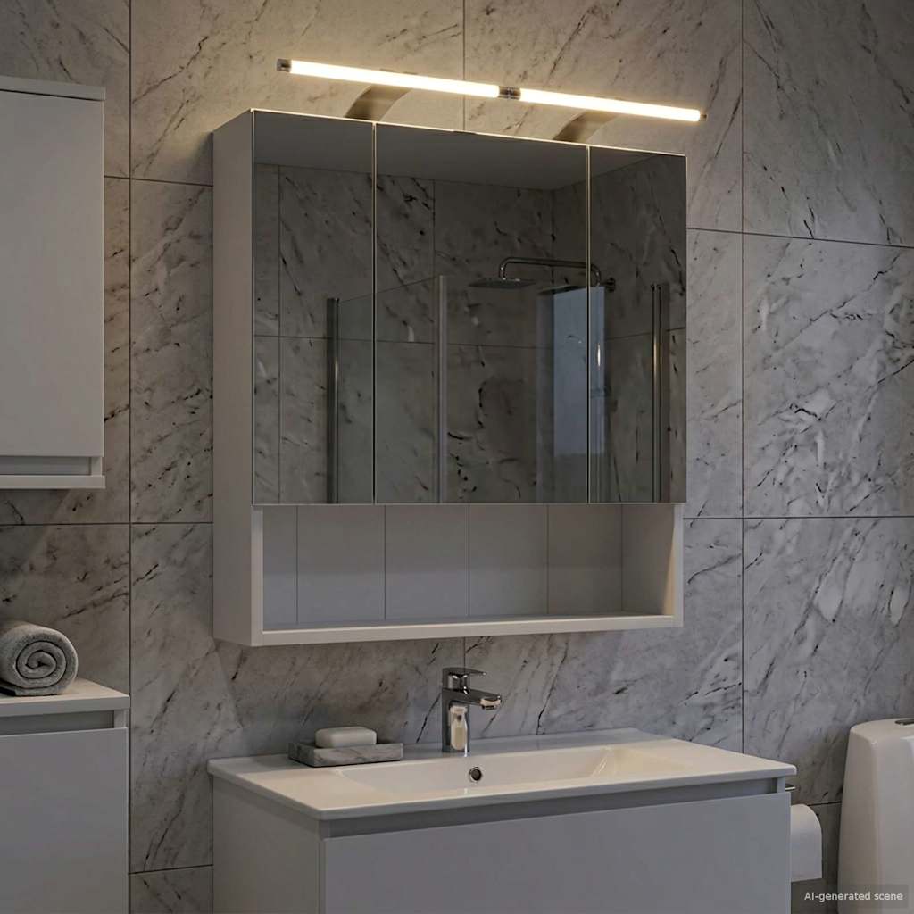 Badezimmerspiegelschrank Weiß 60 x 14.5 x 70 cm Holzwerkstoff