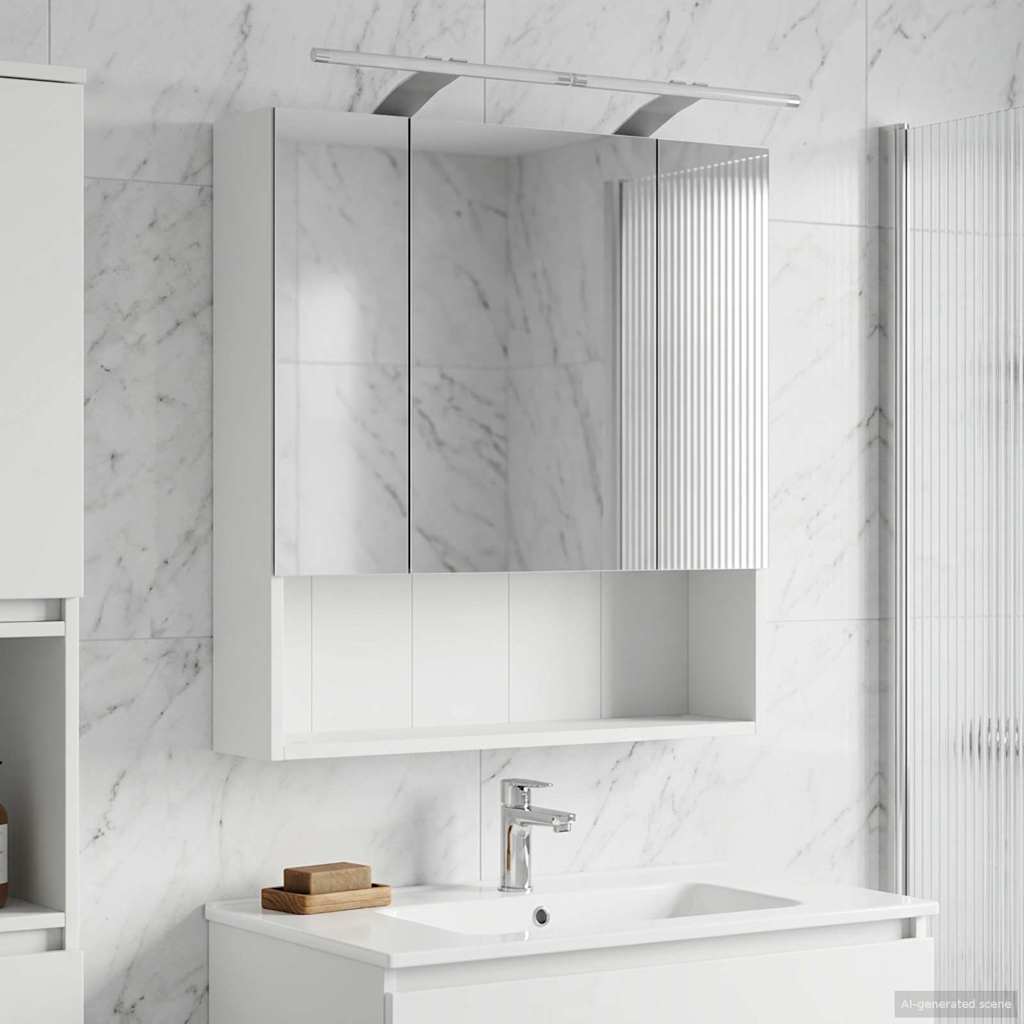 Badezimmerspiegelschrank Weiß 60 x 14.5 x 70 cm Holzwerkstoff