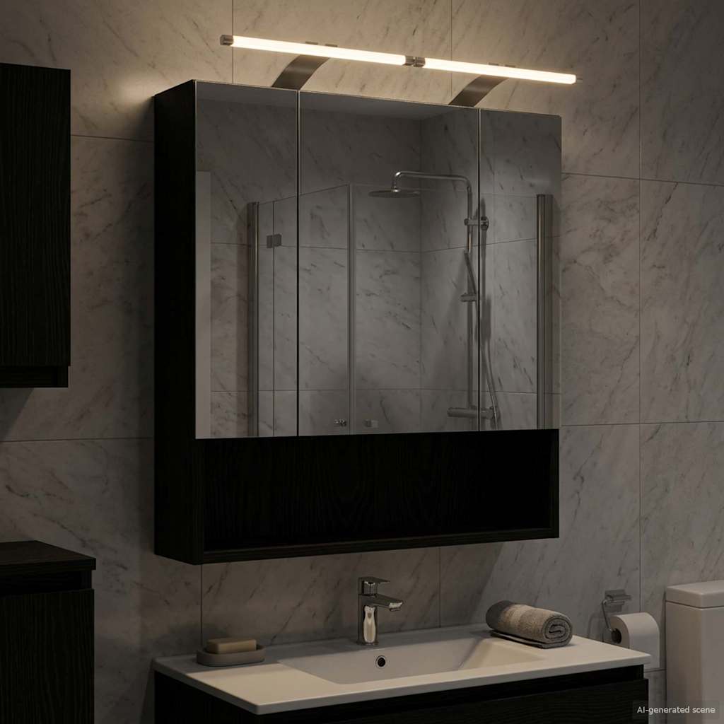 Badezimmerspiegelschrank Schwarz Eichen-Optik 60 x 14.5 x 70 cm