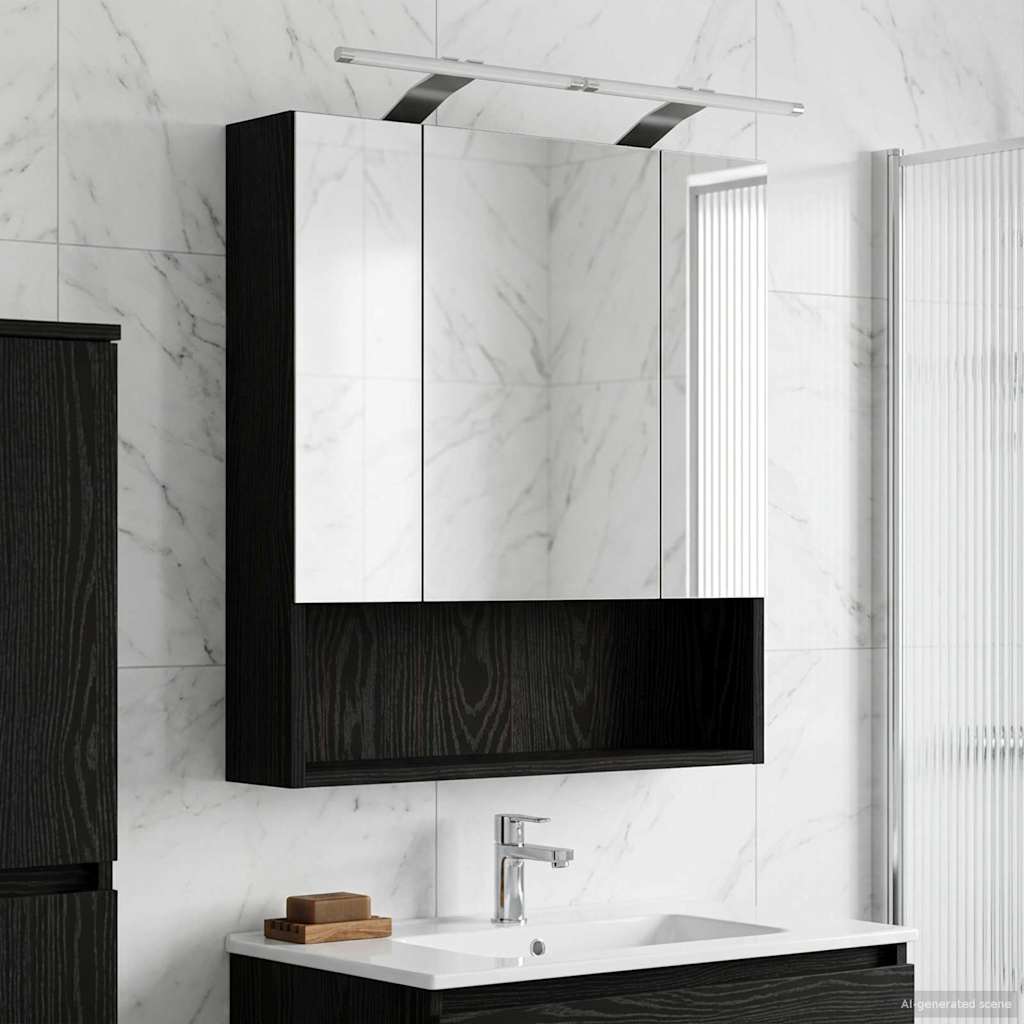 Badezimmerspiegelschrank Schwarz Eichen-Optik 60 x 14.5 x 70 cm