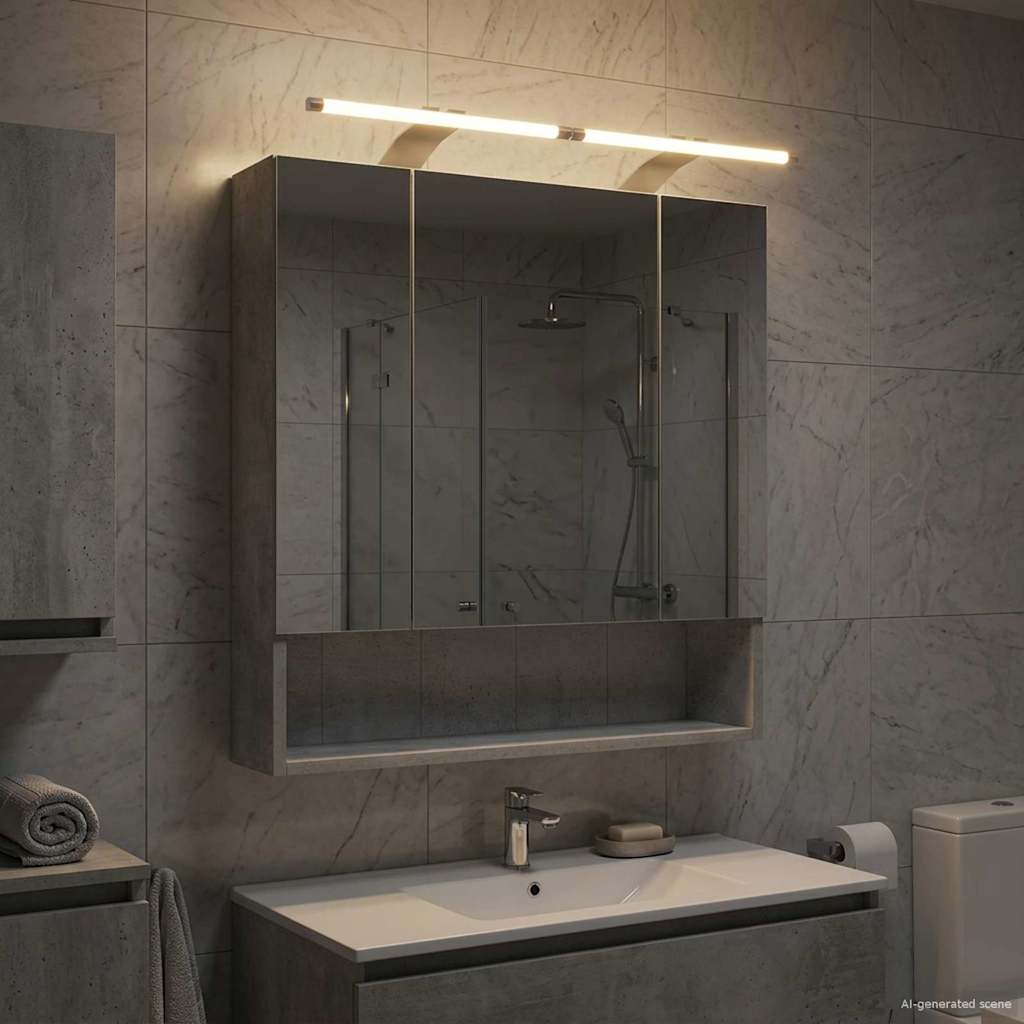 Badezimmerspiegelschrank mit Regal Beton Grau 60 x 14.5 x 70 cm