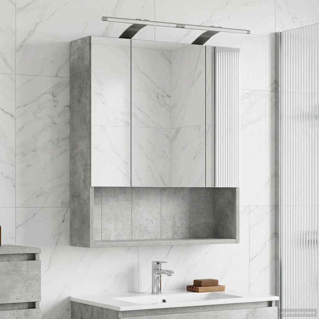 Badezimmerspiegelschrank mit Regal Beton Grau 60 x 14.5 x 70 cm