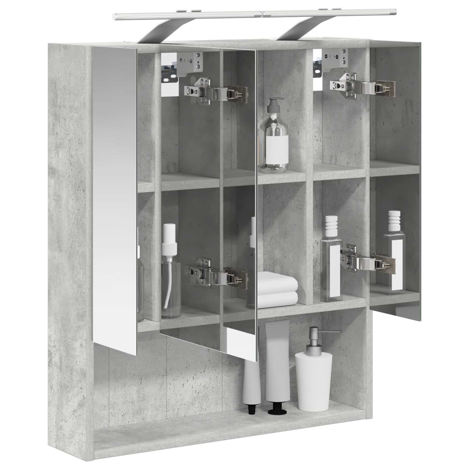 Badezimmerspiegelschrank mit Regal Beton Grau 60 x 14.5 x 70 cm