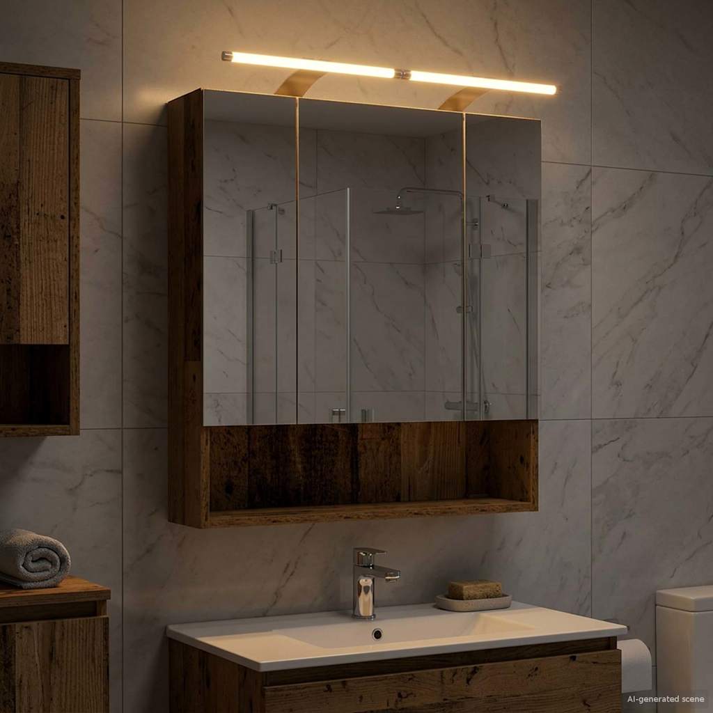 Badezimmerspiegelschrank mit Regal Altholz 60 x 14.5 x 70 cm