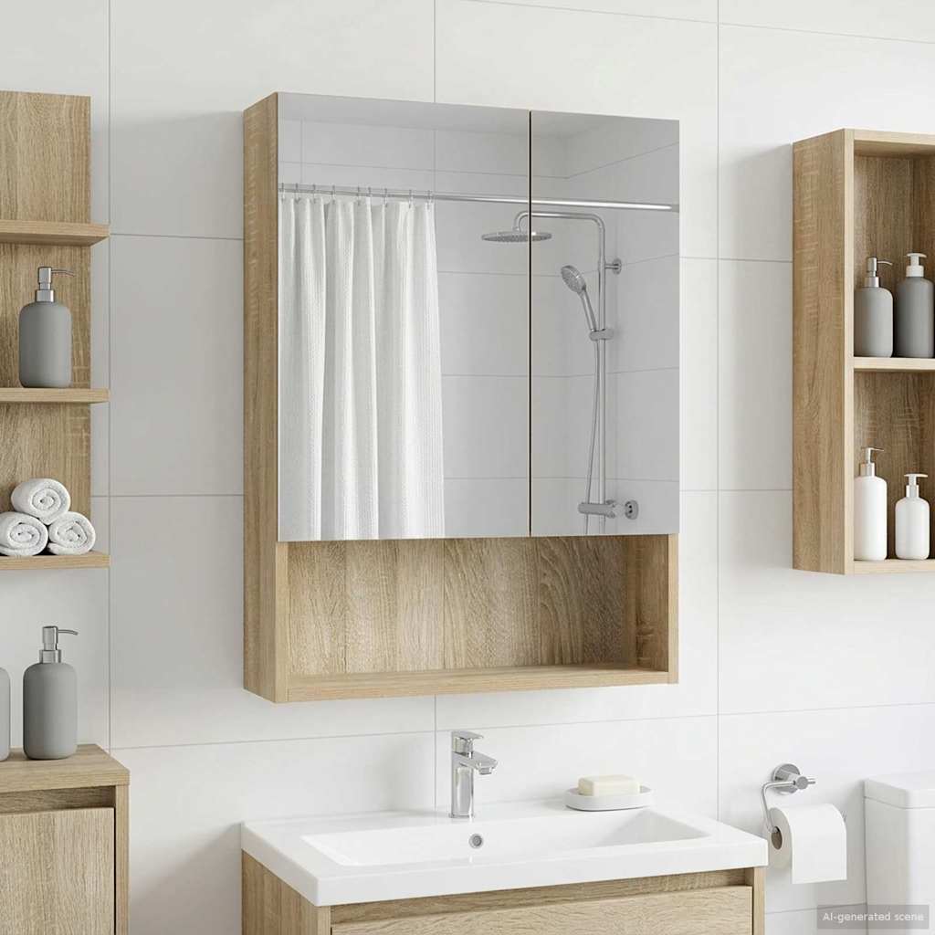 Badezimmerspiegelschrank mit Tür Sonoma-Eiche 50 x 14,5 x 70 cm