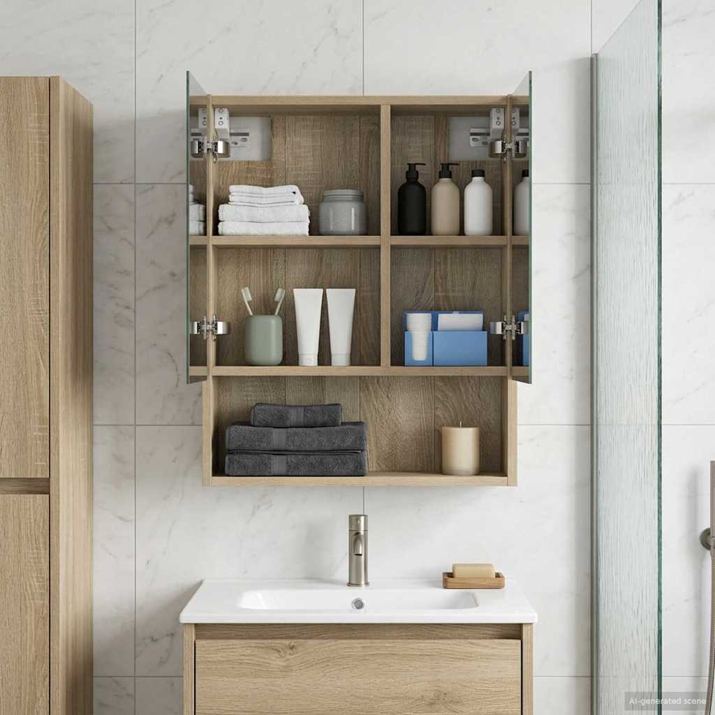 Badezimmerspiegelschrank mit Tür Sonoma-Eiche 50 x 14,5 x 70 cm
