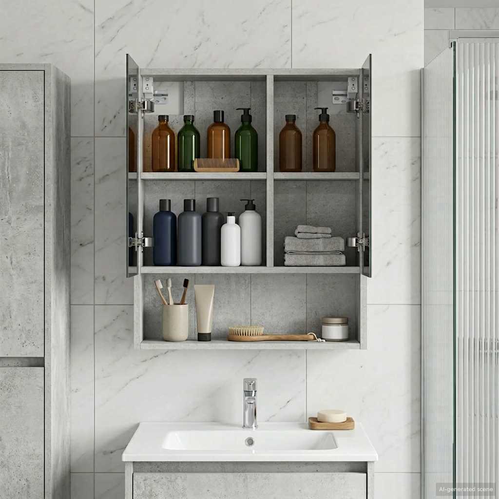 Badezimmerspiegelschrank mit Regal Beton Grau 50 x 14,5 x 70 cm