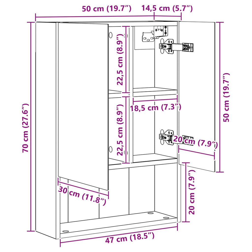 Badezimmerspiegelschrank Geräucherte Eiche 50 x 14,5 x 70 cm