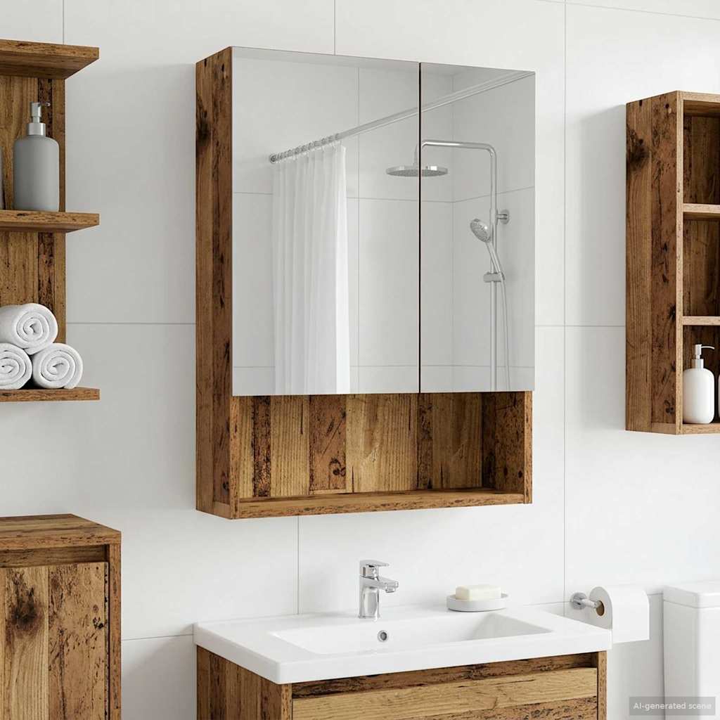 Badezimmerspiegelschrank mit Regal Altholz 50 x 14,5 x 70 cm
